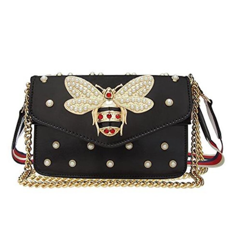 KAWAII Darling Black VEGAN LEATHER Bee Purse Novelty Shoulder Hand Crossbody Bag